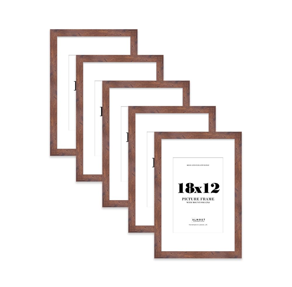 18x12 Rustic Wood Frame With Mount for 12x8 Pictures 28mm Edge Portrait and Landscape Display with Wall Hooks, 5 Pack