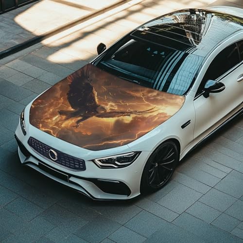 Image of Car Hood Cover, Eagle Lightning 59x39 Inch Waterproof Sunproof Auto Hood Wrap Blankets, Easy Installation Automotive Exterior Accessories