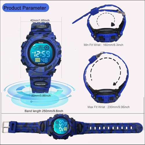 Image of Kids Watch Digital for Boys-Waterproof Kids Sports Watch with Light, Alarm&Snooze,Stopwatch Military Design Silicone Band Gift for Birthdays,Christmas Outdoor Activities(8+ Years)