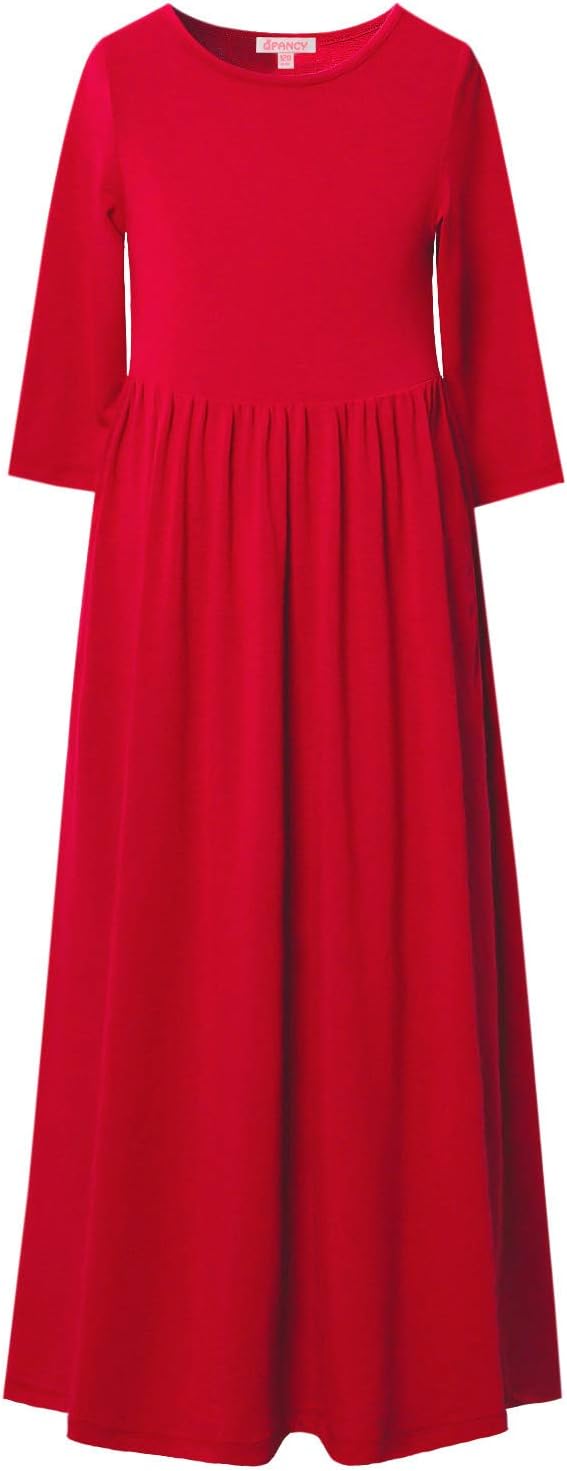 Maxi Dresses for Girls 3/4 Sleeve Long Dress Church Party with Pockets