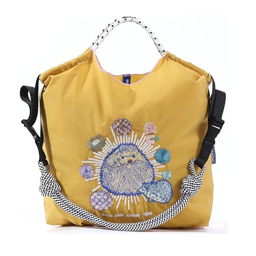 Image of Ball&Chain Stylish Embroidered Nylon Tote Bag for Women - Perfect for Shopping,Travel, Beach, and Ideal Birthday Gift! (Yellow, Medium)