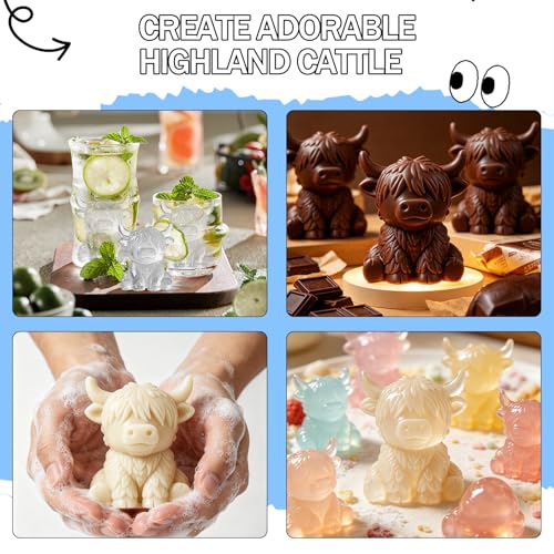 Molde de silicona 3D vaca Highland para cubos de hielo miniatura 3