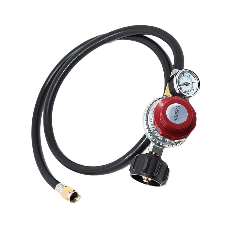 Regulowany regulator ciśnienia propanu 0-30 psi z manometrem i wężem 1,2 m, przyłącze typu 1 do grilla gazowego, frytkownic i palenisk