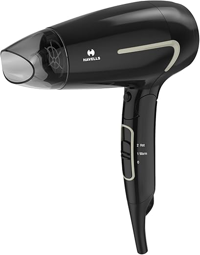 Havells 1600W Unisex Foldable Hair Dryer|3 Heat Settings (Hot/Warm/Cold) With Cool Shot|Heat Balance Technology|Midnight Black|Perfect Blow Dry Companion For Effortless Styling…