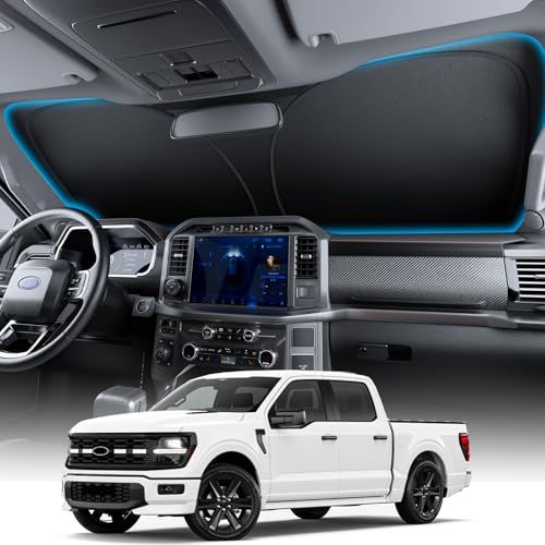 Wigoo for Ford F150/250/350/450 Windshield Sunshade [OEM Design 100% Sun Blockage] Foldable Heat Insulation Sun Shade with Storage Bag for Ford F150/250/350/450 (2015-2026) Silver Coating