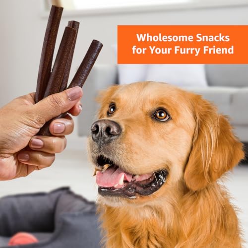 Image of Amazon Basics Dog Treat Sticks 140 gm, Chewy Meat Sticks for Adult Dogs and Puppies, High Protein Dog Treats for Training and Snacks, Made of Real Chicken Meat, Ziplock Pack, Strawberry Flavor