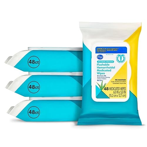 Kroger Toallitas hemorroidales desechables de máxima resistencia con hamamelis para aliviar la irritación de la piel, 48 unidades (paquete de 4)