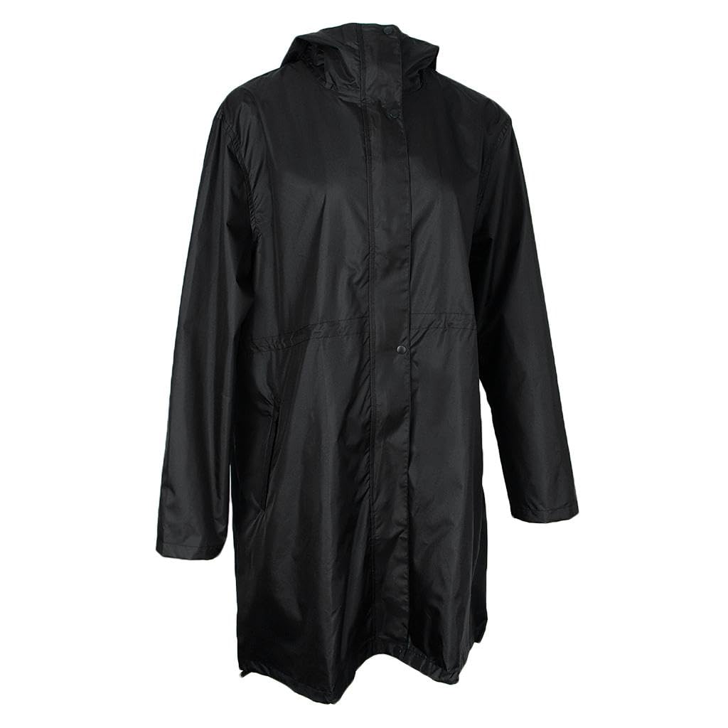 Women's Lightweight Raincoat Hooded Waterproof Outdoor Long Jacket L Black-image-46