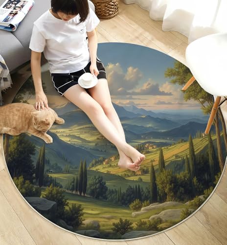 Tapis de salon rond antidérapant résistant aux glissades motif vert 140cm - 6