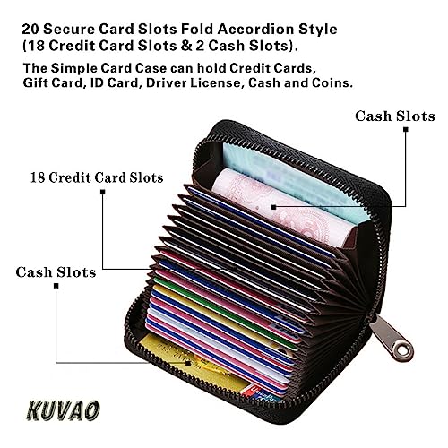 RFID Blocking, Leather Credit Card Holder Zipper Wallet With 20 Card Slots, Small Card Case for Women or Men Accordion Wallet with Zipper (Purple)4