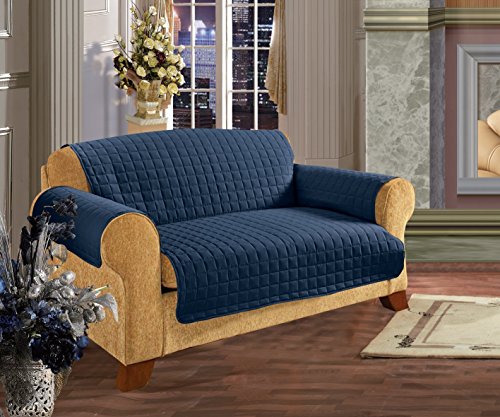 Elegant Comfort Quilted Furniture Protector For Pet Dog Children Kids - Special Treatment Microfiber As Soft As Egyptian Cotton, Navy Blue Sofa #TOP5