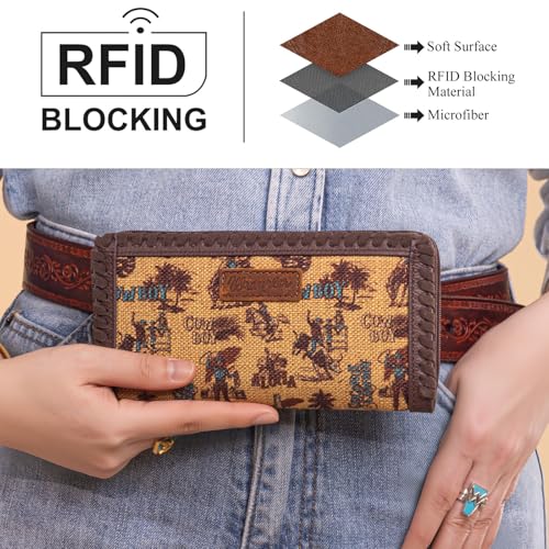 Image of Montana West X Warngler Western Cowboy Wallets for Women Large Capacity Bifold Wallet, Card Cases & Money Organizers Ladies Female Clutch Phone Wallets Yellow with ID Window