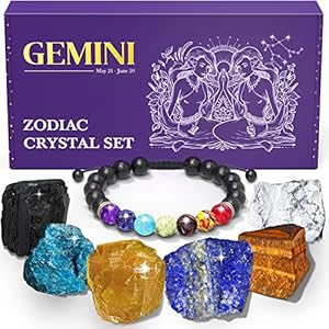 KARMABOX Gemini Gifts for Women – Gemini Crystal Healing Stone Gift Set – 12 Zodiac Signs – Zodiac Gifts – Astrology Gifts for Women – Horoscope Gifts – Spiritual Gifts for Women
