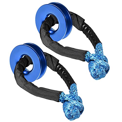 2 Sets Blue Recovery Snatch Ring + UHMWPE Synthetic Soft Shackle 1/2