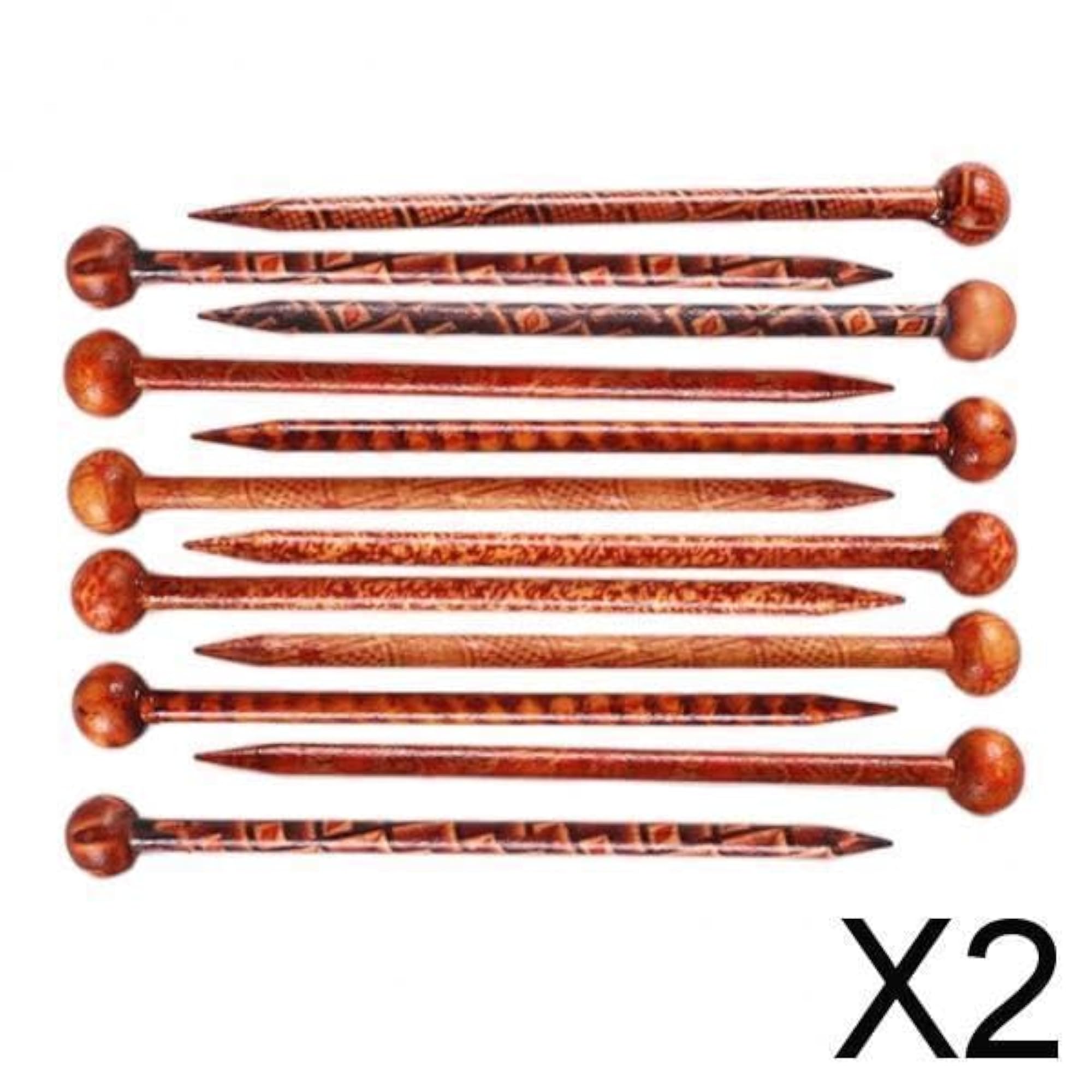 2x12Pcs Vintage Wood Hair Stick Hairpin Head Pins