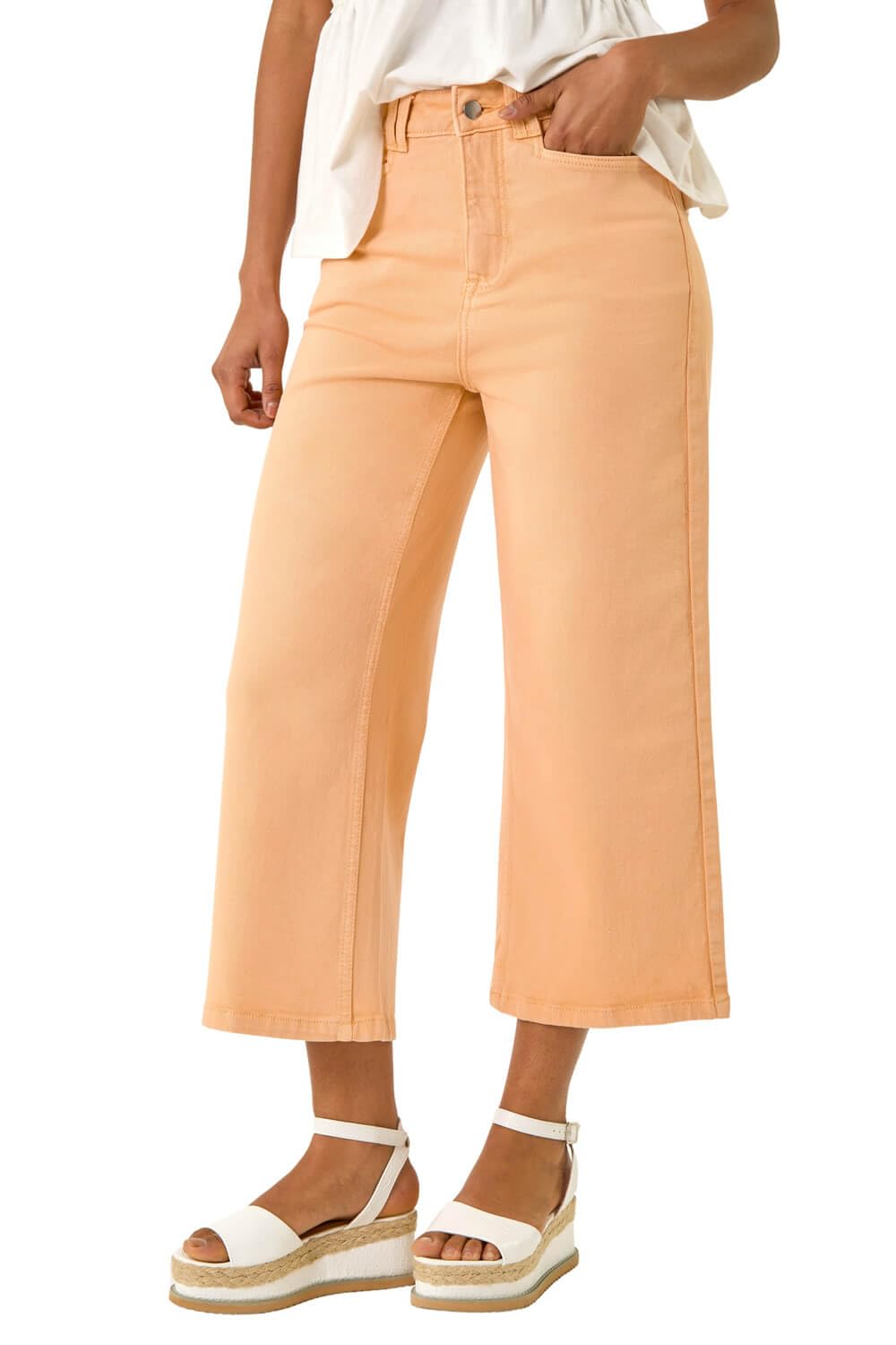 Dusk Women's Peach Denim Pocket Detail Wide Leg Culotte In | Size: 16