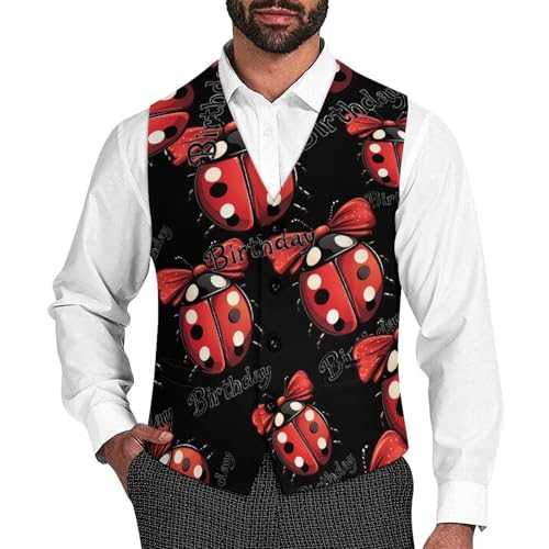 Birthday Lady Bug Men's Suit Vests Business Formal Dress Vest V-Neck Waistcoat for Wedding Casual