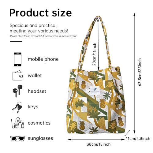 Canvas Tote Bag for Women, Large Capacity Corduroy Quilted Tote Bag with Inner Pockets, Durable Stylish ，Reusablee2