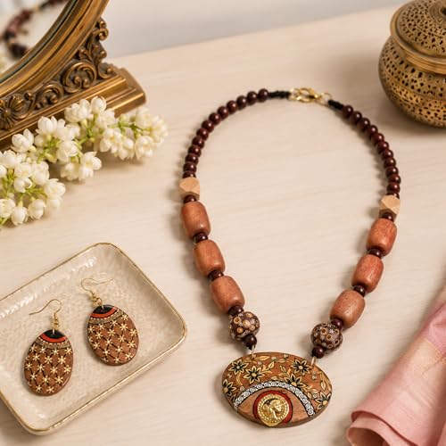 Image of AAKRITI ART CREATIONS Handcrafted Women's Jewelry Set - Elegant Ethnic Necklace and Earrings, Statement Fashion Accessories for Parties & Festivals