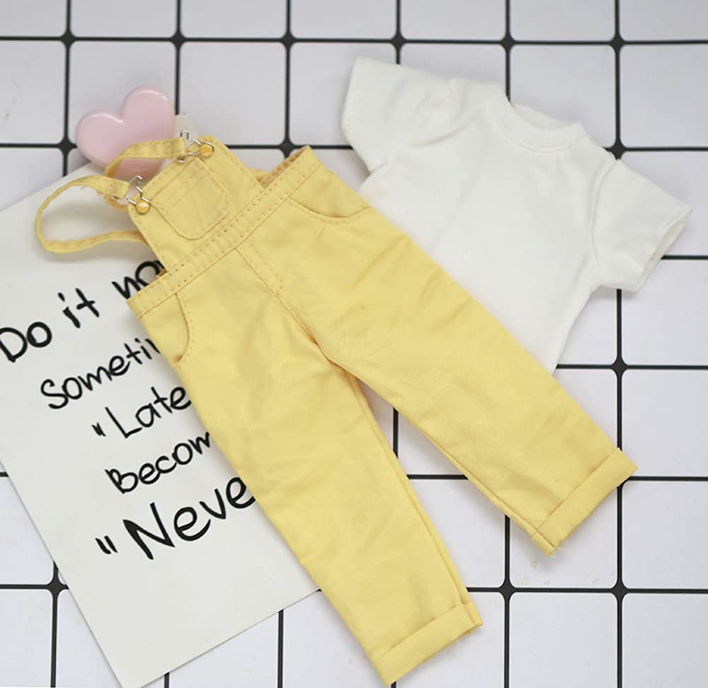 XiDonDon Blyth BJD clothes 30cm 1/6 BJD SD YOSD doll clothes Fashion Denim overalls pants and Short sleeve T-shirt set doll accessories (yellow)