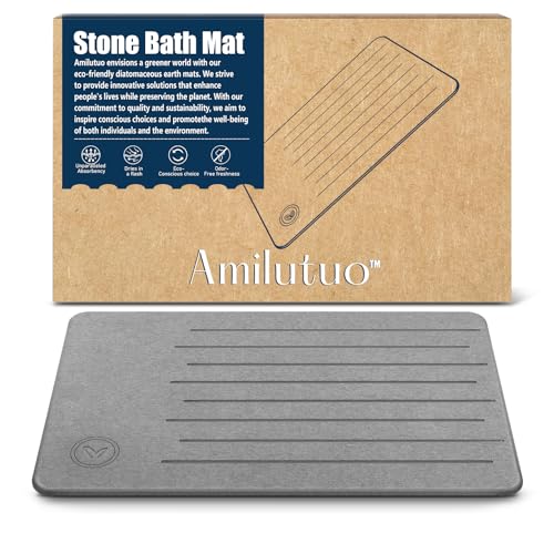Amilutuo Badematte Stein, Diatomite Stone Bath Mat, rutschfeste Stein Badematte, Badematte Stein...