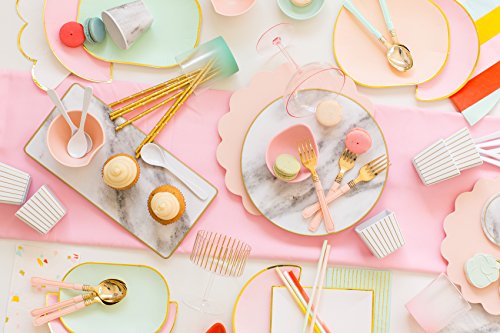 Sugar & Cloth 9 Inch Semi Circle Paper Plate, Pink With Gold Edge, 16 Count #TOP2