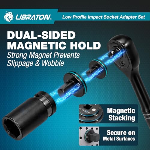 Image of LIBRATON Low Profile Impact Socket Adapter Set, 4pc Magnetic Converter Kit