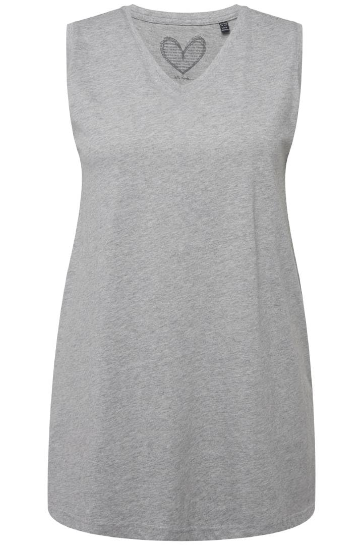 Ulla Popken Women's V-Neck Relaxed Sleeveless Cotton T-Shirt, Light Grey mélange, 36/38 UK