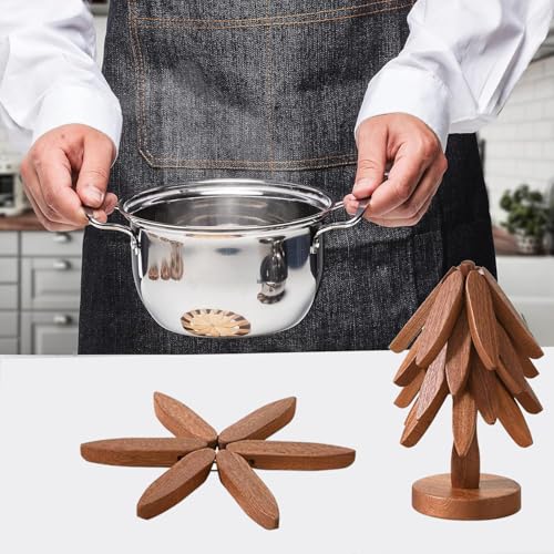 Bhmvase Wooden Trivets For Hot Dishes-Tree Shape Trivet Set,Trivets For Hot Dishes - 4 Wooden Trivet + 1 Stand For Hot Dishes/Pot/Bowl/Teapot/Hot Pot Holders thumb #6