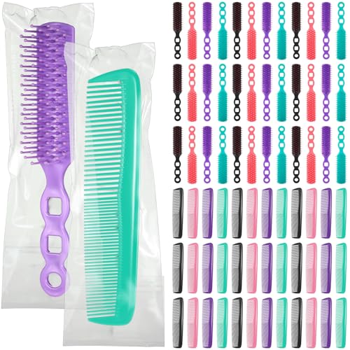 SiliFine 72個 バルクヘアブラシコームセット ホームレス用 個別包装ヘアブラシ バルク カーリー 厚手 ロング スムージング もつれ解消ヘアブラシ 女性用 ホテル ホームレス 介護 チャリティー用 (マルチカラー)