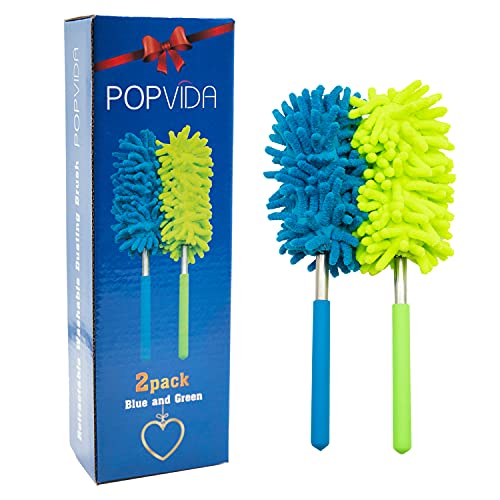 Popvida Microfiber Duster For Cleaning - Color Boxed Chenille Bendable Extendable Pole For Home Office Car Cleaning (Green+Blue) #TOP30