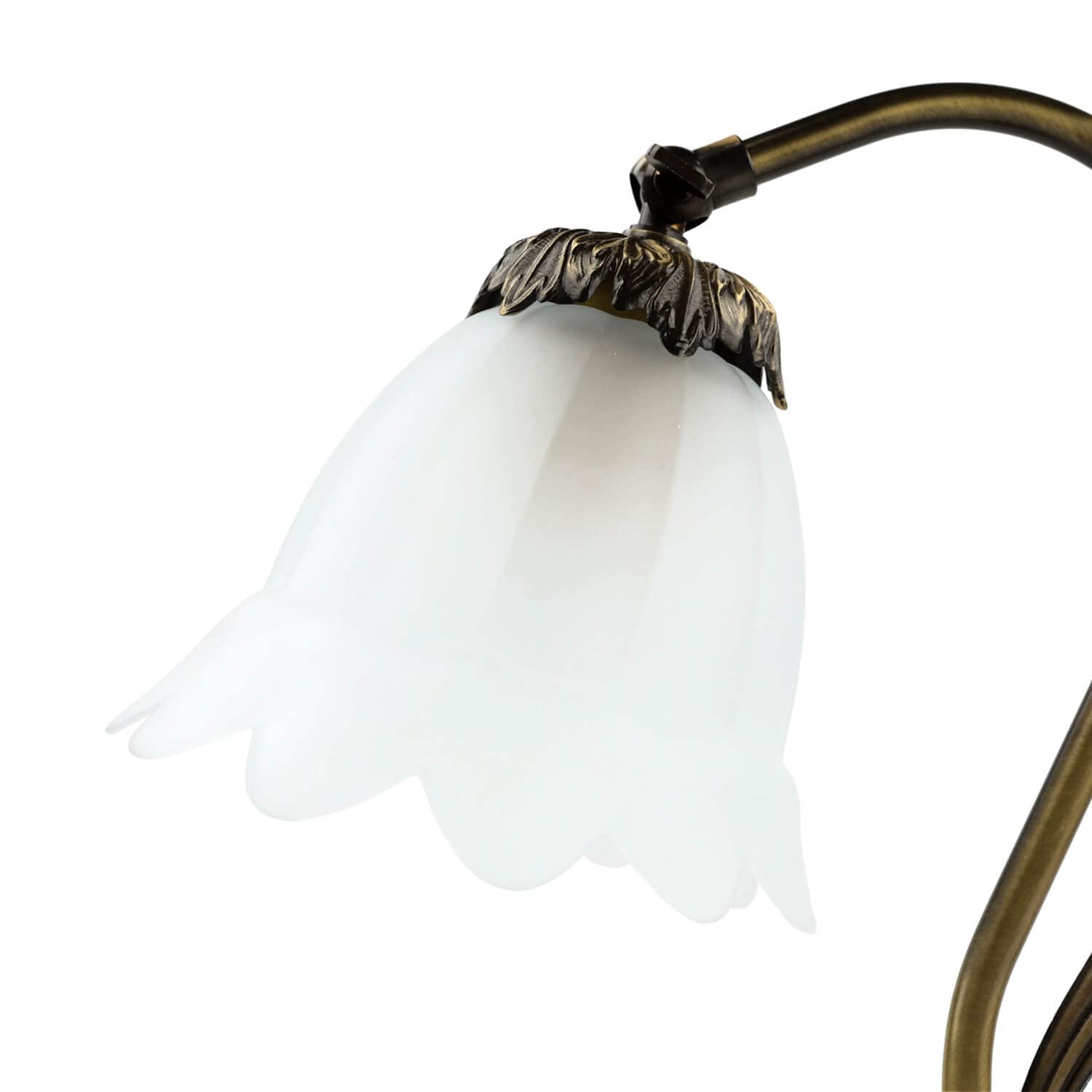 Lampada da tavolo premium ottone vetro bianco bronzato camera da letto alta 32 cm E14 max 40W lampada da tavolo floreale floreale a basso abbagliamento soggiorno