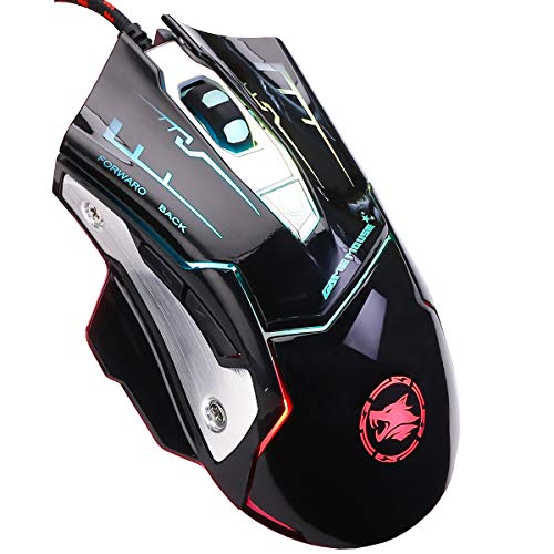 USB Computer Mouse Wired, Light Up Mouse for Laptop with RGB 7 Colors Breathing Light,4 DPI Adjustable up to 3200, 6 Buttons, Ergonomic Gamer PC Mouse for Windows/Mac/Sega Dreamcast?M738?