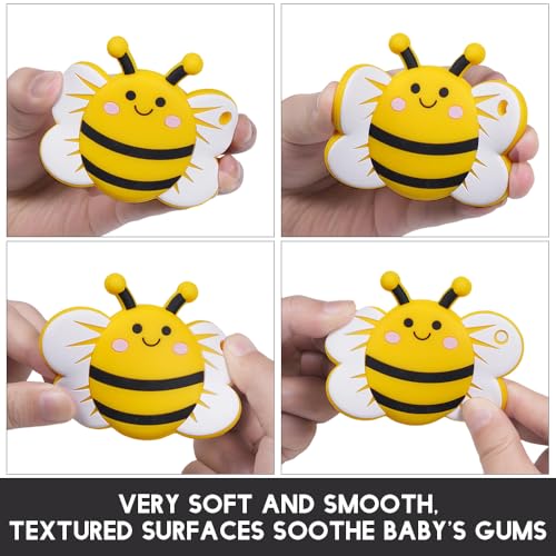 Image of Baby Food Grade Silicone Teether Ring Toy with One Piece Design Pacifier Clip Holder,Teething Toys Gift Set for 3 Months+ Boys and Girls,Freezer Safe,BPA Free.(Yellow Bee)