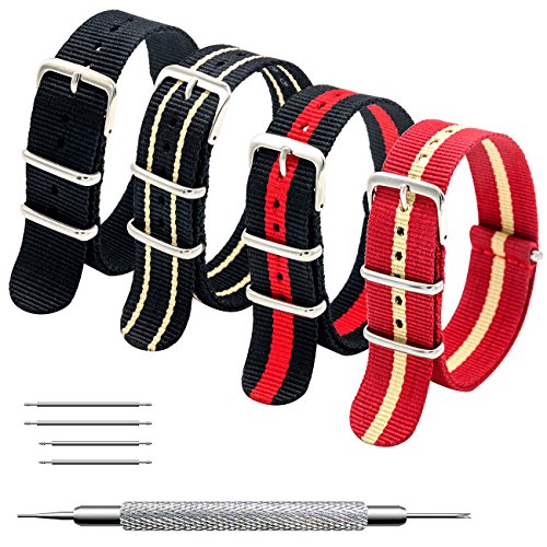 Uhrenarmband Packung mit 4 NATO Strap 16mm 18mm 20mm 22mm 24mm Ballistic Nylon Uhr Armband Zulu Uhrband mit Edelstahl Schnalle
