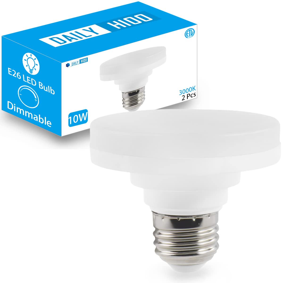 2 Pack 3000K 1100LM E26 LED Bulbs, 10W Equivalent, Dimmable, Low Profile
