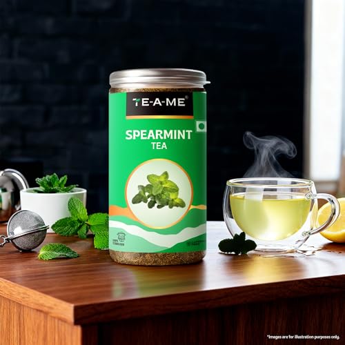 Image of TE-A-ME Spearmint Tea - 300g (300+ Cups) | Spearmint Leaves Tea for PCOS, PCOD & Facial Hair | Helps - Balance Hormones, Reduces Facial Hair & Acne | Supports Digestion | Herbal Tea - Dried Loose Leaf - Caffeine Free | 100g - Pack of 3