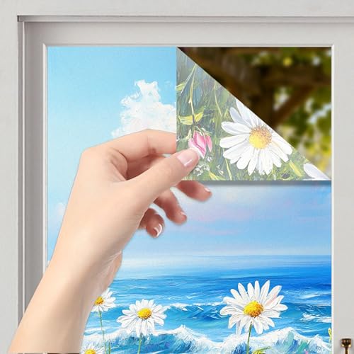 Image of Nuxovilar White Flower Floral Pattern Cling Window Film 17.5x39.3 PVC