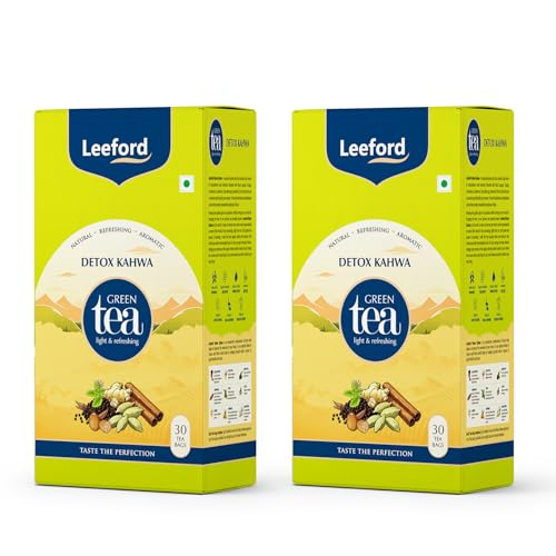 Image of Leeford Detox Kahwa Green Tea - Pack of 2 (30 Bags Each) | Infused with Himalayan Pink Salt, Tulsi, Cardamom, Cinnamon | Boosts Immunity | Helps in Liver Purification | Regulates Blood Pressure