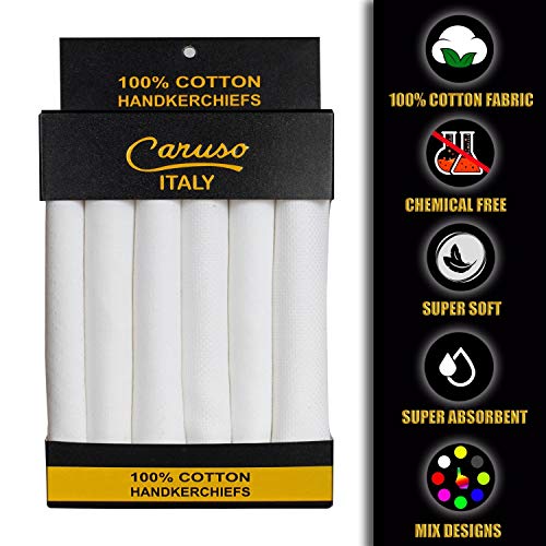 Image of Caruso Italy 100% Cotton Men's Italia Handkerchief | Luxurious, Soft, and Ultra-Absorbent Handkerchief For Men | 50cm X 50cm