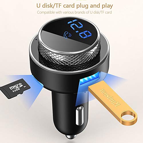 MiOYOOW Trasmettitore Bluetooth 5.0 per Auto, QC 3.0 Caricabatteria Veloce per Auto Vivavoce per Auto Lettore MP3 Supporta Scheda TF/U Disk