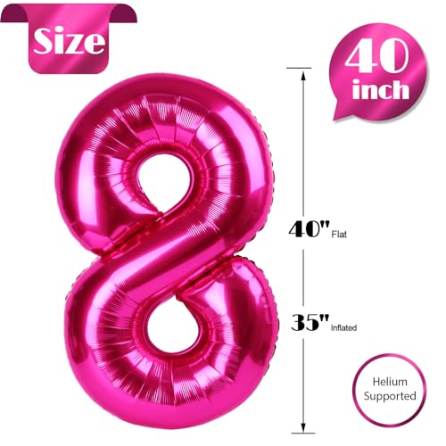 Image of Hot Pink Number 8 Balloon 40 Inch, 8th Birthday Party Decorations, Giant 8 Foil Balloon for Party Supplies