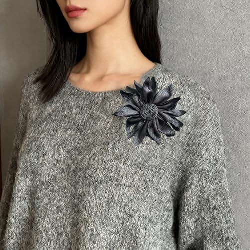 Image of Dainty Satin Fabric Flower Brooches Pin Burnt Edge Black Daisy Brooch Pin Elegant Lapel Pins Christmas Brooches Pin Dress Skirt Scarf Hat Pins Accessories Wedding Party Gift 4IN