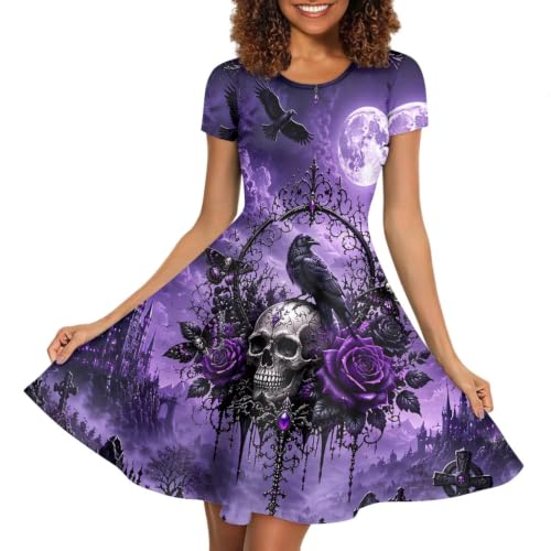 Image of Forchrinse Summer Dresses for Women Crew Neck Short Sleeve Midi Dress Casual Beach Vacation Sundress