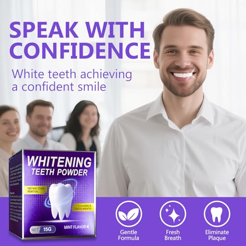 Image of Teeth Whitening Powder, Stain Removal, Purely White Deluxe Powder Natural & Effective Formula for Sensitive Teeth,15g
