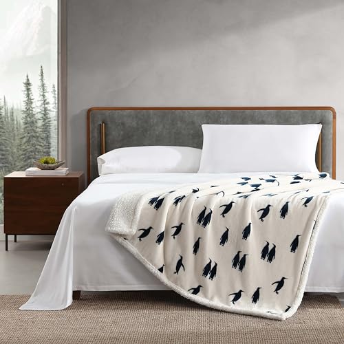 Image of Eddie Bauer - Throw Blanket, Ultra-Soft Plush Blanket with Faux Shearling Popcorn Fleece Reverse, Oversized Bedding for Couch or Bed (Emperor Penguin Blue, 50 inch x 60 inch)