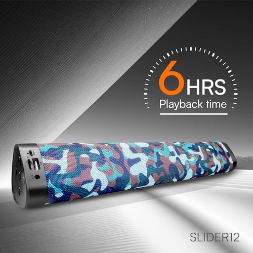 Image of HAPIPOLA SLIDER12 Bluetooth Speaker Immersive Audio | Good Bass | Light Weight 6 Hours Playback | Portable | Built in mic | TWS Pairing Support | dustproof | handfree Calling | (Camouflage)