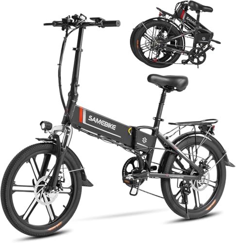SAMEBIKE Bicicleta Eléctrica Plegable 20'' 250W Motor sin escobillas eBike para Commuting 48V 10Ah batería extraíble Electric Mountain Bike sillín Ajustable 80km autonomía máxima ebike Urbana(Negro)
