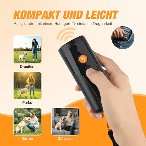 AOZOOM Ultraschall Anti Bell Gerät für Hunde, Handheld Ultraschall Hundegebell mit 4 Modi & LED, 15m Reichweite, Aufladbar & Sicheres & Effektives Bellstopp für Hunde Drinnen Draußen