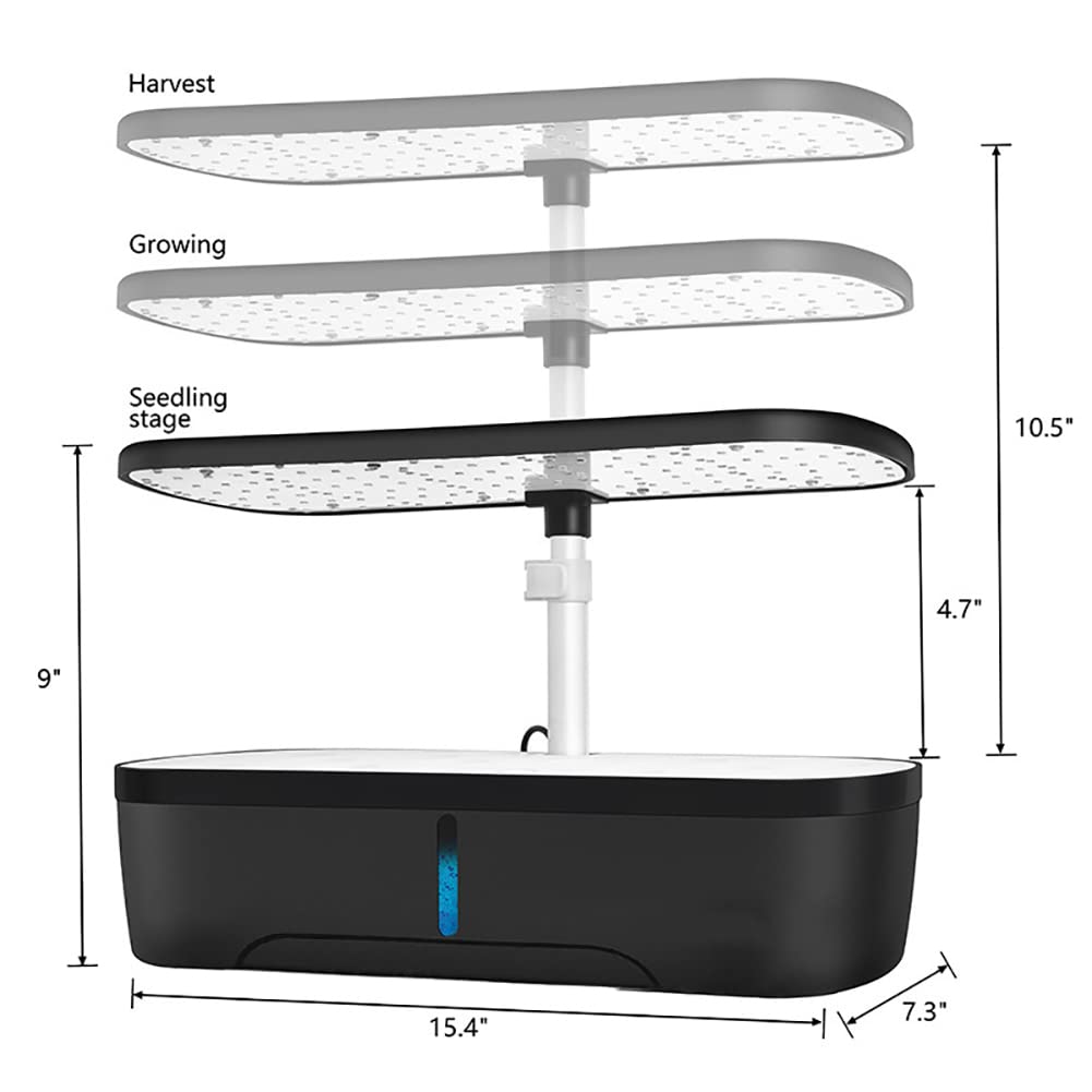 Sistema de cultivo hidropónico 12 cápsulas Kit de jardín de hierbas para interiores con luz LED de 20 W Kits de germinación con temporizador automático 27 ​​cm Altura ajustable Maceta de jardín inteli